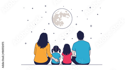 Family gazing at the moon and stars a peaceful nighttime scene