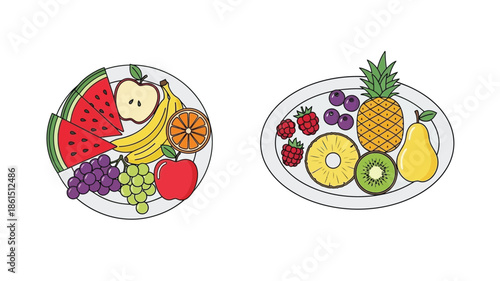 Colorful arrangement of fresh fruits on two plates a healthy and vibrant display
