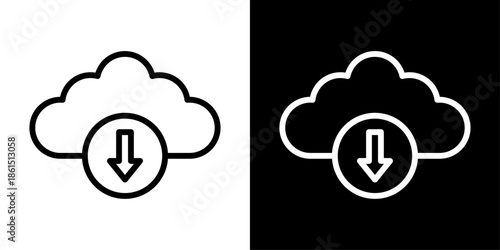 Cloud download icon representing data retrieval, online storage access, file transfer, cloud computing, and digital connectivity.
