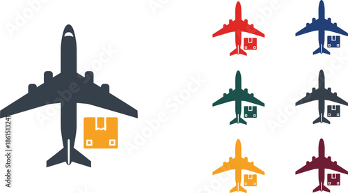 Airplane carrying package icons in varying colors a visual representation of delivery
