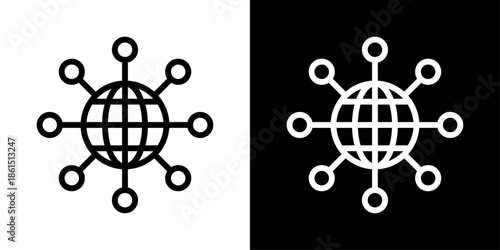 Network icon representing connected nodes, data communication, digital infrastructure, system integration, and global connectivity.
