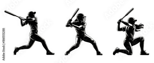 female softball batter, silhouette vector design. 
