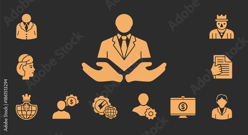 Business and leadership icons people in suits global connections and growth