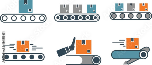 Conveyor belts transporting boxes illustrating logistics and package handling processes