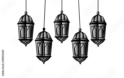 Traditional Black Islamic Hanging Lantern Vector Set