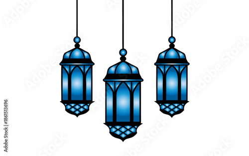 Modern Blue Islamic Hanging Lantern Illustration Collection
