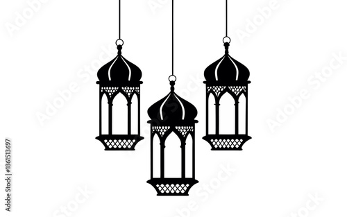 Bold Black Islamic Hanging Lantern Illustration Set