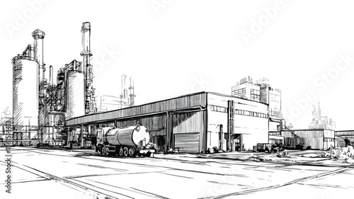 Detailed Drawing of Large Industrial Plant in a Factory Setting