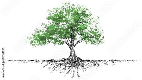 Unique Vector Art: Tree Drawing with Growing Sapling - Detailed and Intriguing Design for Creative Projects