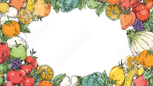 Vibrant Frame of Fresh Fruits and Vegetables with Copy Space for Text
