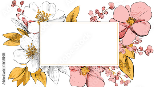 Elegant Frame with Flowers and Leaves for Text Placement