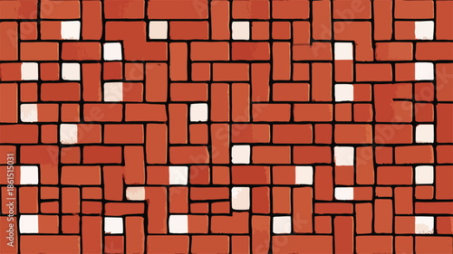 Geometric Red Brick Pattern with Square Bricks Vector