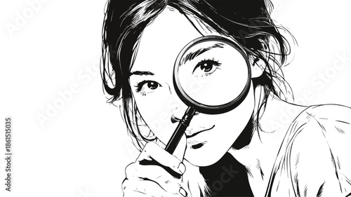 Curious Girl Looking Through Magnifying Glass