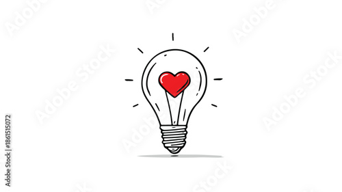 Heart Inside Light Bulb Vector with Outline - Creative Concept Design