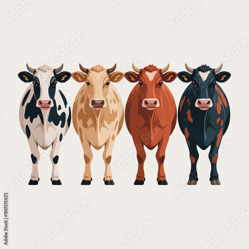 Cows Standing Together Isolated on White Background