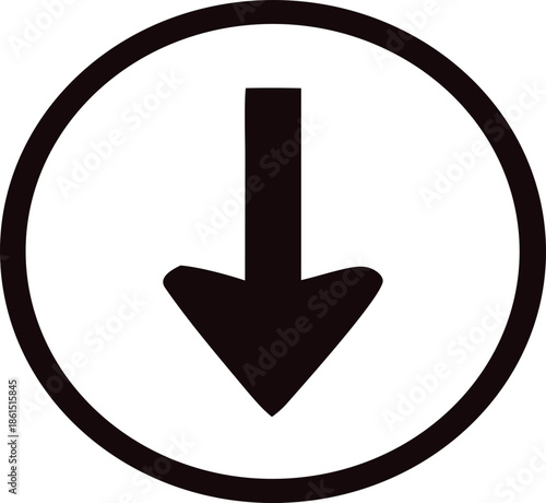Traffic sign downward arrow vector icon in circle  for road rules, minimal outline design, transportation safety symbol, scalable for web and mobile.
