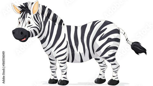 Cute Cartoon Zebra on White Background Vector with Outline