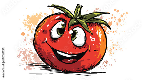 Cheerful Tomato Cartoon with Expressive Eyes and Mouth Illustration