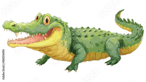Adorable Cartoon Crocodile Illustration with Outline on White Background