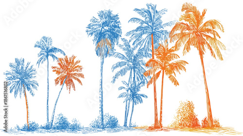 Tropical Palm Trees in Vibrant Blue and Orange - Collection Feature