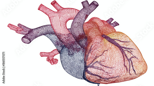 Heart Vector Illustration with Outline on White Background