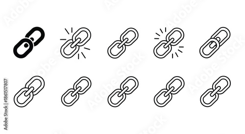 Chain link icon set connection symbol hyperlink, attach sign linked internet page website element isolated on