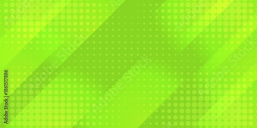 Abstract green background with diagonal geometric stripes and halftone dot patterns, featuring a modern vibrant aesthetic for creative banners and digital presentation backdrops.