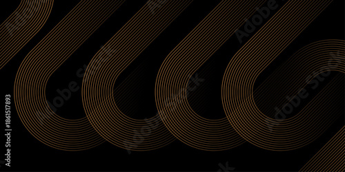 Abstract luxury background with elegant golden geometric curved lines on black, featuring a premium modern aesthetic for corporate branding and sophisticated digital posters.