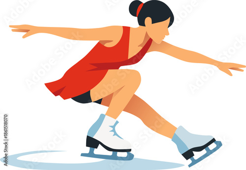 Figure Skater Landing Jump Colorful Flat Illustration Minimalist Geometric Winter Sports Design