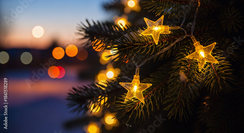 Warm festive lighting and magical bokeh background for the holiday season
