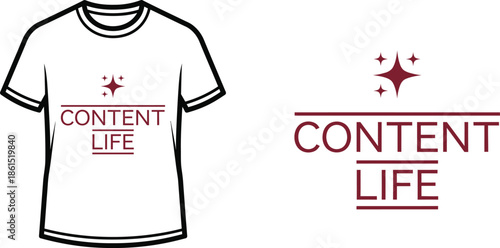 Typography t-shirt design with "CONTENT LIFE" lettering; T-shirt themed artwork. isolated on white background