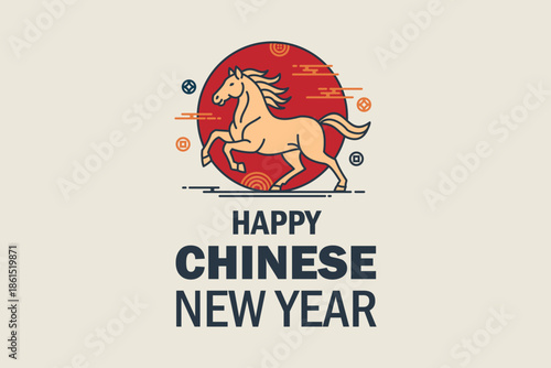 Chinese New Year Horse Lunar New Year Zodiac Animal Festive Greeting Card Design Illustration. Suitable for Lunar New Year greetings, posters, banners, and digital designs.