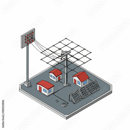 Isometric Pixel Art Renewable Energy Supply With Solar Panels Illustration