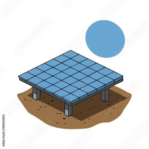 Isometric Simple Solar Panel Installation Structure On Ground Illustration