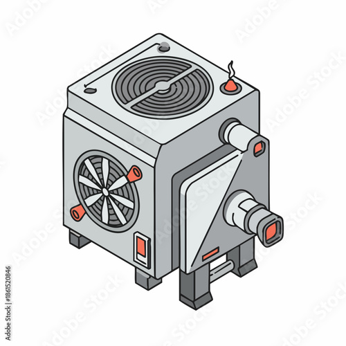 Isometric Line Art Cooling Unit Detail Industrial Object Illustration