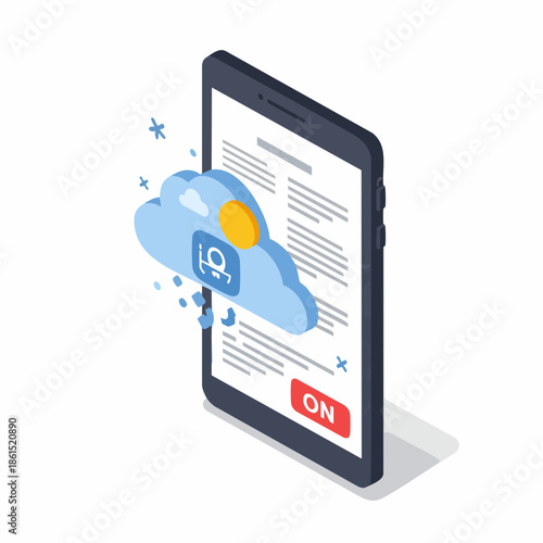Isometric Smart Phone Cloud Document Content Illustration, Online Digital Service