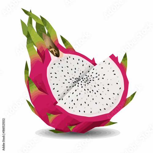 Stylized Realistic Dragon Fruit Slice Isolated on White Background Food Illustration