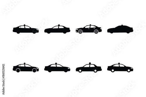 Police Car Silhouette Minimal Flat Vector set
