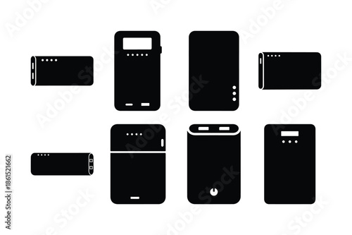 Power Bank Silhouette Minimal Flat Vector set