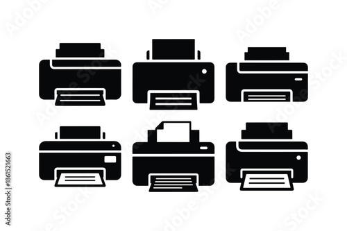 Printer Silhouette Minimal Flat Vector set