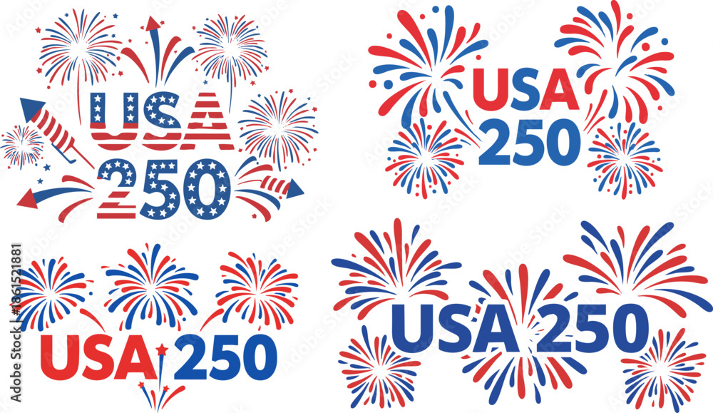 Naklejka premium Celebrating the USA 250th anniversary with patriotic fireworks vector graphics