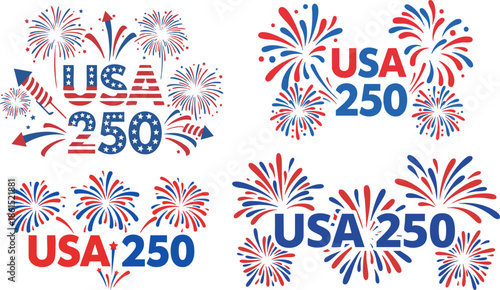 Celebrating the USA 250th anniversary with patriotic fireworks vector graphics