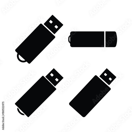 USB Drive Silhouette Minimal Flat Vector set
