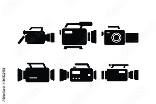Video Camera Silhouette Minimal Flat Vector set