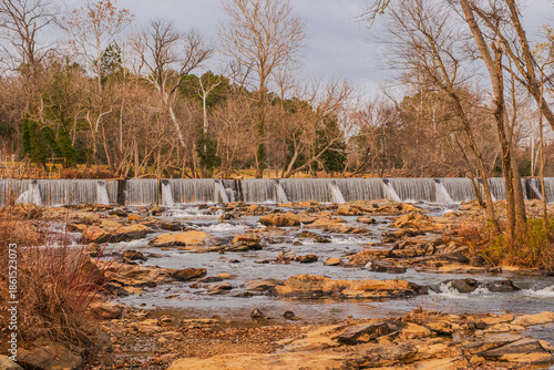 The south fork of the Catawba River near the town has a spillway that is upriver of the Catawba River Bridge in McAdenville, NC, USA.
