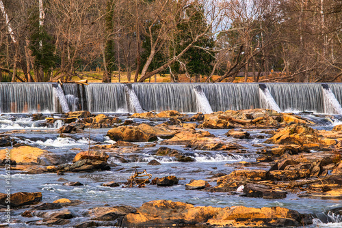 The south fork of the Catawba River near the town has a spillway that is upriver of the Catawba River Bridge in McAdenville, NC, USA.