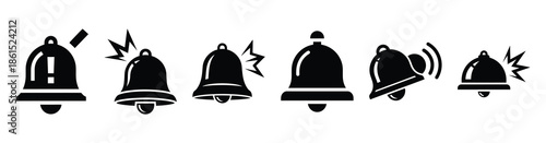 Set of whistleblower alert bell vector icons isolated on white background. Vector illustration. Black flat design