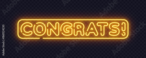 Yellow neon congrats sign with friendly typography, created for celebrations and achievements. Warm glow enhances positive emotions.