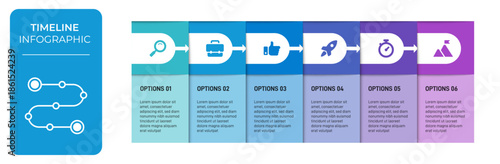 Progress bar featuring 6 arrow-shaped elements, symbolizing the six stages of business strategy and progression. Clean timeline infographic design template. Vector for mobile presentation.