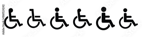 Set of accessibility wheelchair vector icons isolated on white background. Vector illustration. Black flat design
